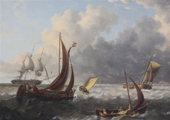 Charles Martin Powell (1775-1824) Dutch barges and a frigate off the coast 10.5 x 14.75in.